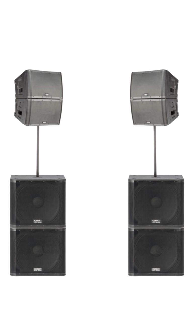 Alquiler de audio profesional QSC, torres de sonido y bajos